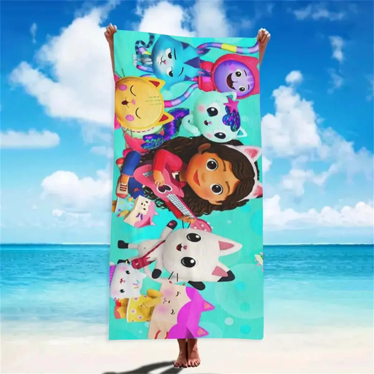 Gabby\'s Dollhouse Bath Towel 3D Printed Microfiber Soft Water Absorbing Breathable For Girl Kids Decorative Cartoon Beach Towel