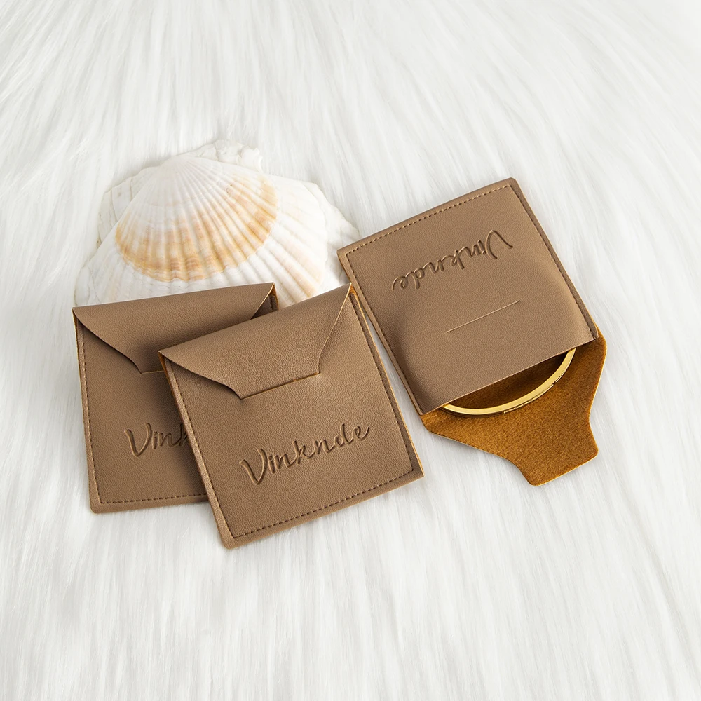 

50pcs Custom Logo Coffee Jewelry Leather Bag PU Personalized Rings Earrings Pendant Bracelet Necklace Candy Tea Storage Pouches