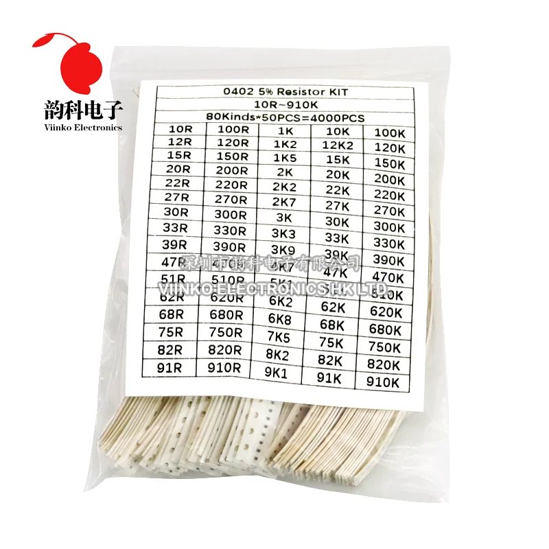 0402 0603 0805 1206 80values SMD Chip Resistor Assorted Kit 5% 10 ohm - 910K Resistance Sample set