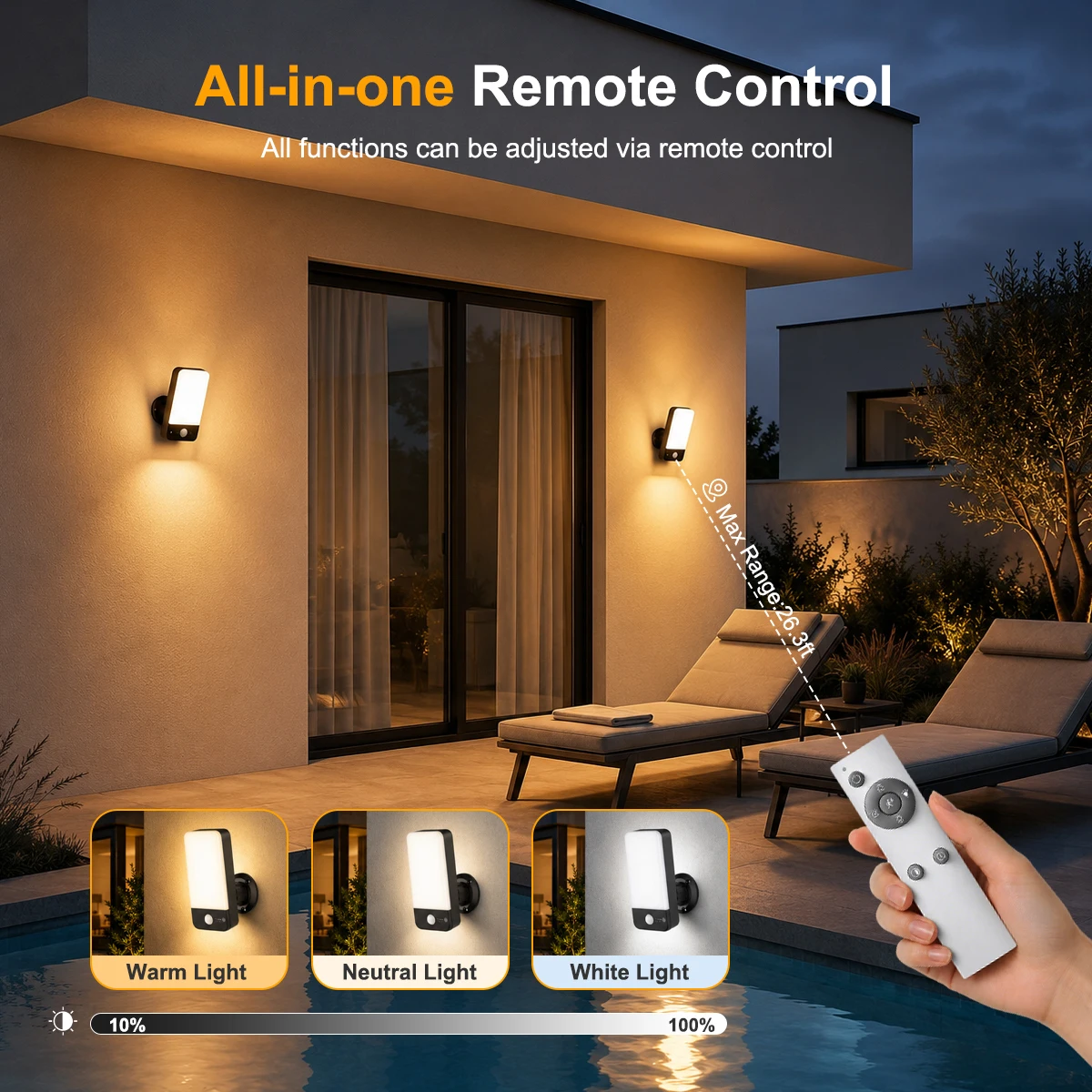 Aiopp Bewegungssensor LED-Wandleuchte, 360 °   Drehbarer, kabelloser USB-Ladeanschluss, IP65 wasserdicht, Timer, dimmbar, 120 °   Weitreichende Sicherheitsbeleuchtung für Haustür, Hof, Pool, Innen-