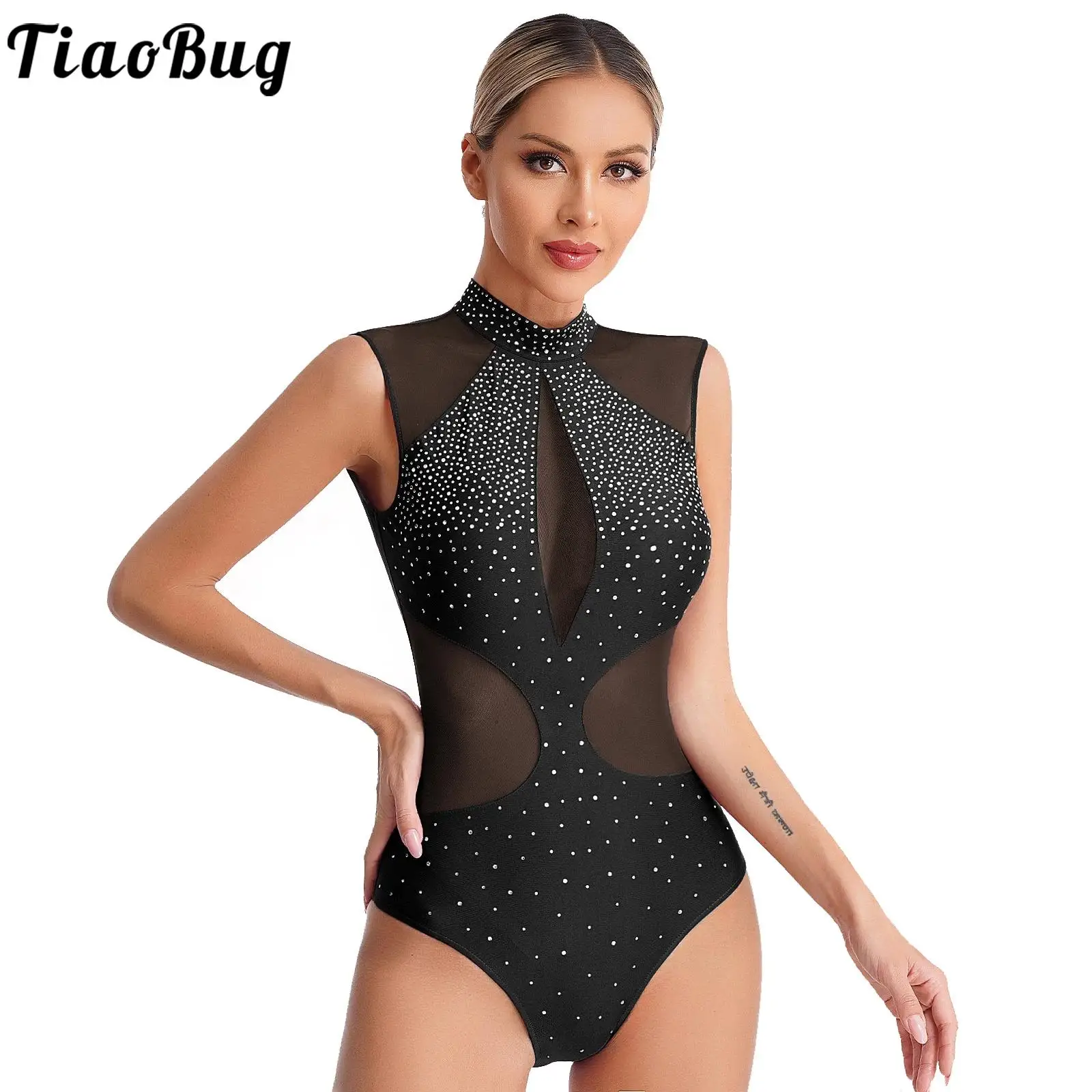 Mulheres patinação artística collant ballet dança ginástica rítmica bodysuit traje sem mangas strass malha pura dancewear