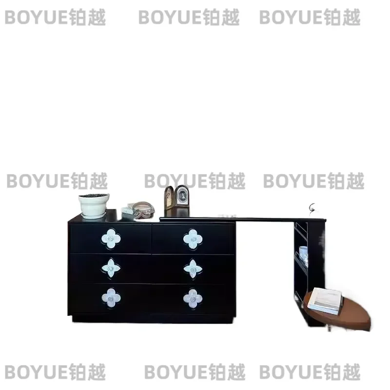 French Retro Four Leaf Clover Dresser 6 Drawer Makeup Vanity Corner Storage Table for Bedroom Small Apartment Home Furniture