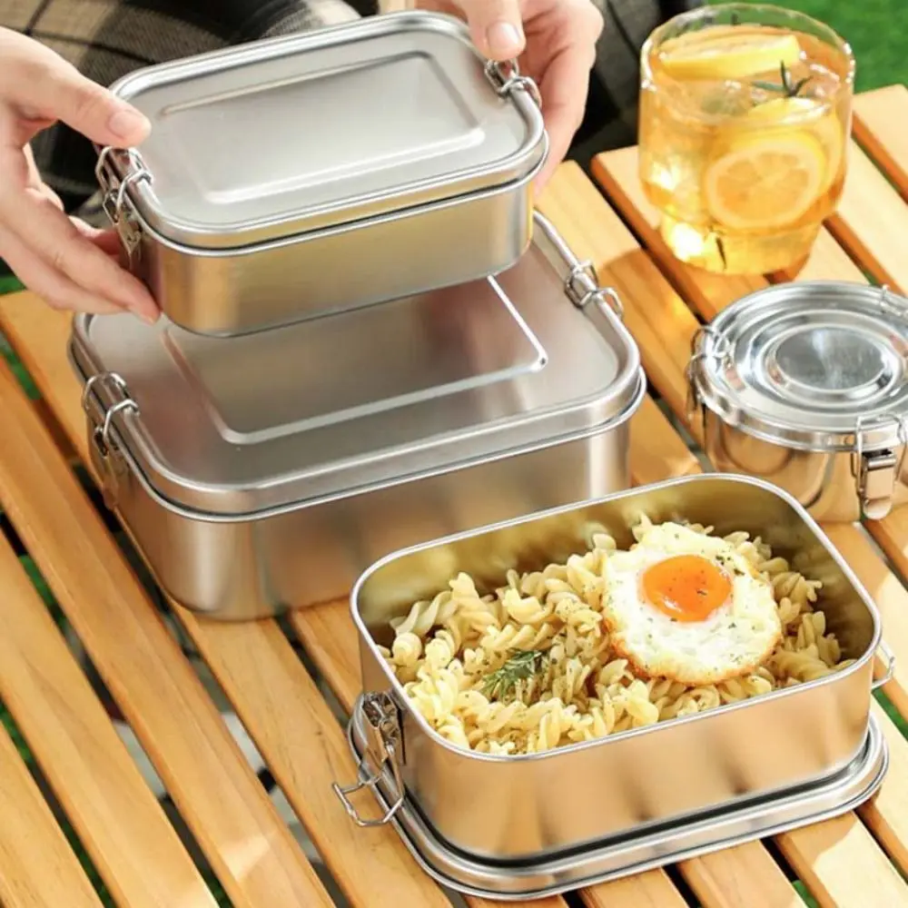 Rectangular 304 Stainless Steel Lunch Box Separated Removable Partitions Food Container Leakproof with Sealing Strip