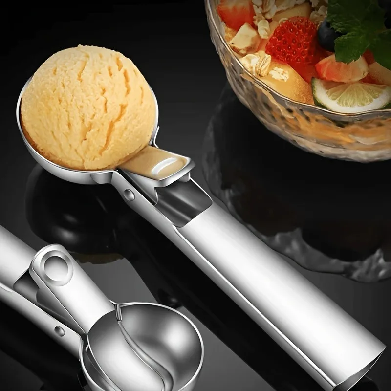 Stainless Steel Ice Cream Scoop with Trigger Release, Non-Stick Ice Cream Ball Maker, Fruit Melon Baller Spoon for Frozen Desser