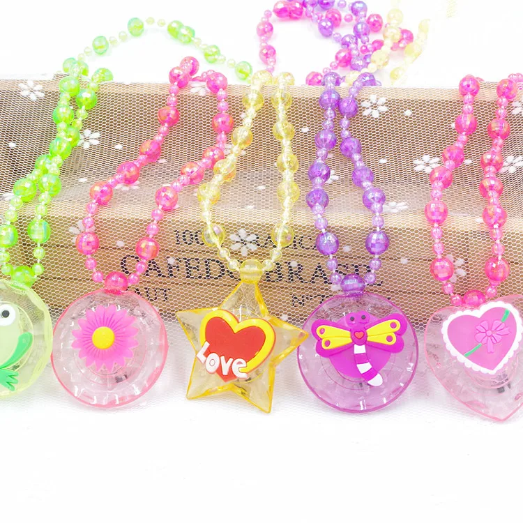 Glowing Necklace Girls Colorful Acrylic BeadsLED Flashing NecklaceChildren Cosplay Party PropsPendant Necklace Gift