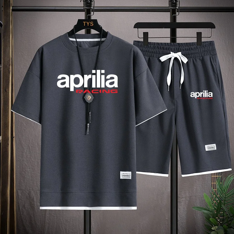 New Fashion Men\'s Clothing Summer Sports Suit aprilia racing Sets Jogging T-Shirt Shorts Set Men 2 Piece Joggers Sports Suit