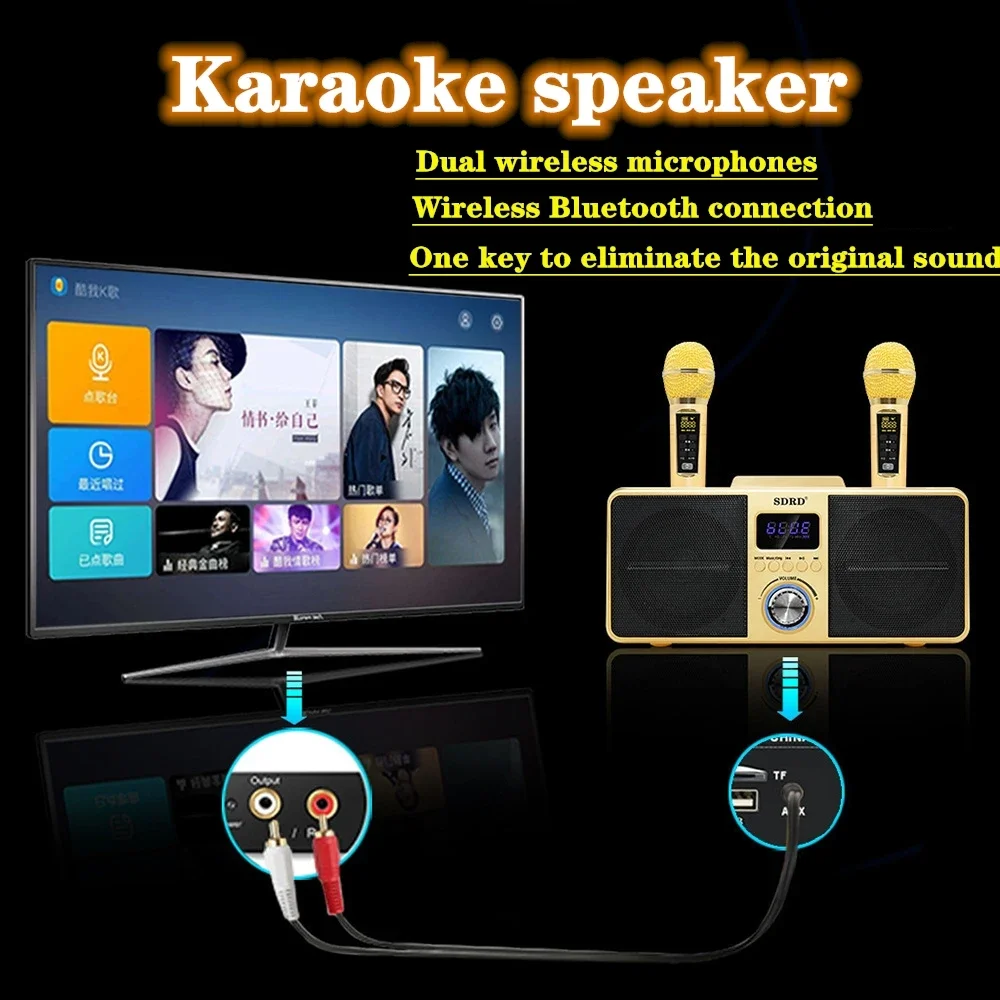 صندوق مكبر صوت بلوتوث للمسرح المنزلي ، ميكروفون لاسلكي مزدوج ، صندوق صوت K Soundbox ، تلفزيون ، كمبيوتر ، صوت محيطي ثلاثي الأبعاد ، مضخم صوت ، شريط صوت