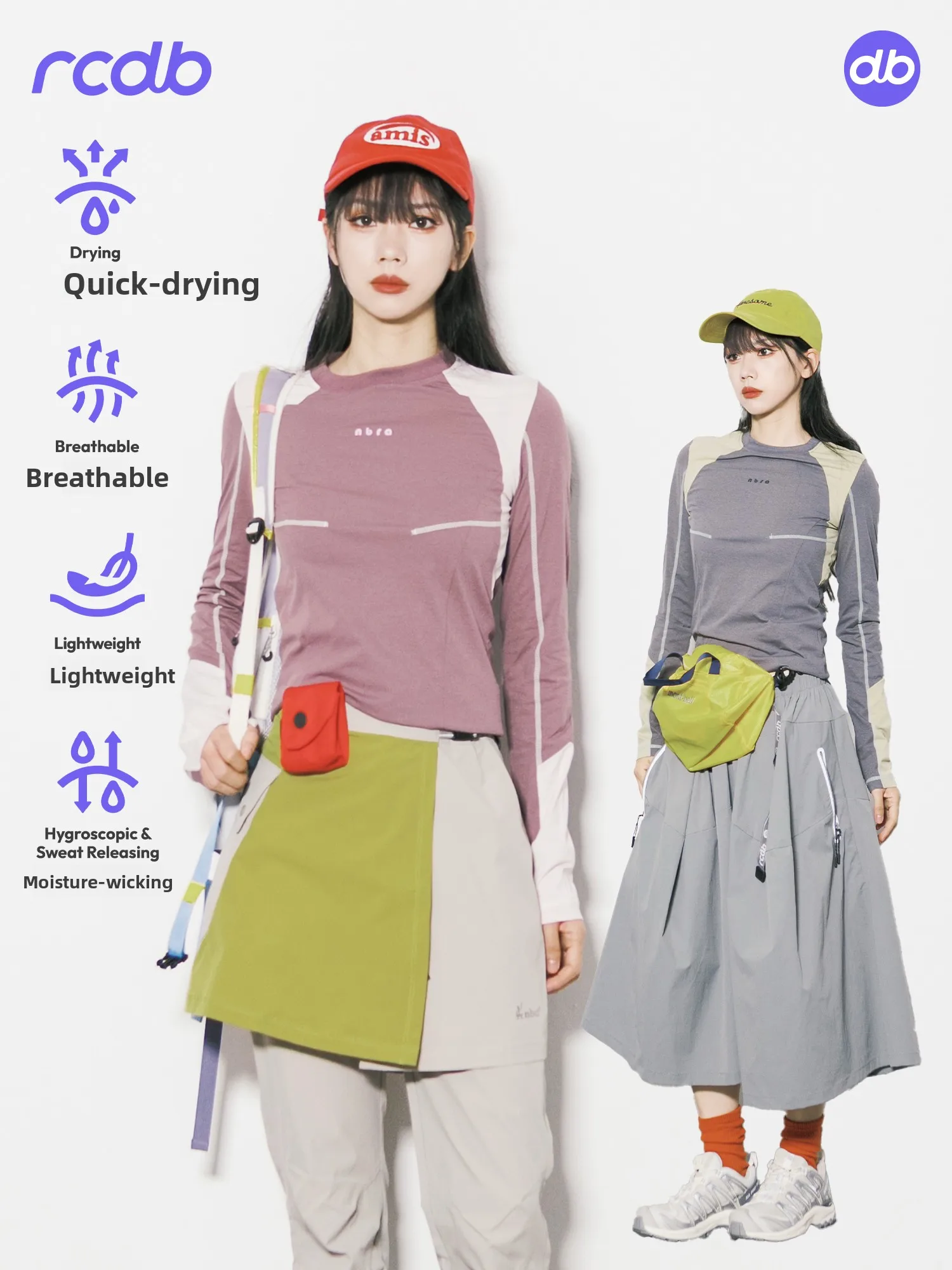 RCDB Outdoor Sports Style Long Sleeve Slim Fit Women's T-shirt Quick Dry Breathable Lightweight Color Block Top City Walk