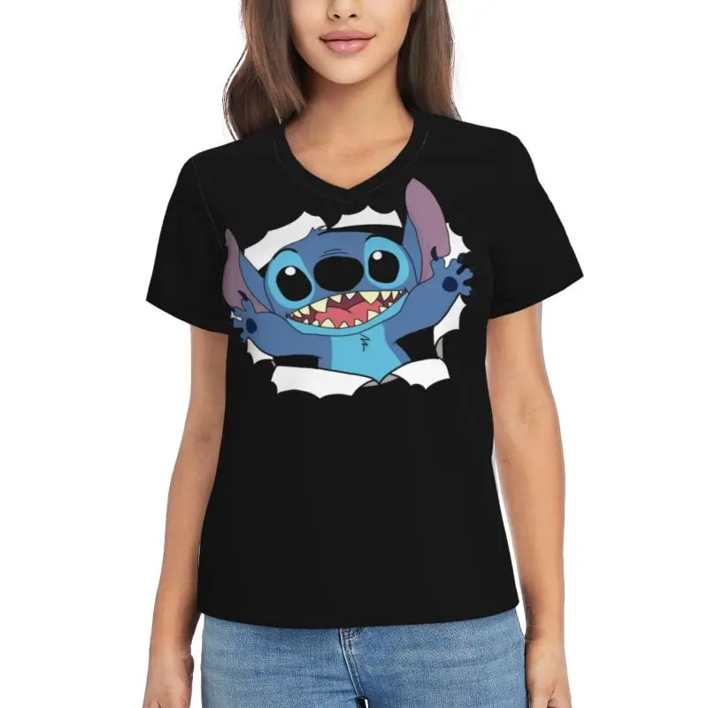 

Custom Stitch Funny T Shirt Women Short Sleeved V-NeckT-shirt Printed Tee Tops 100% Cotton Tshirt Gift