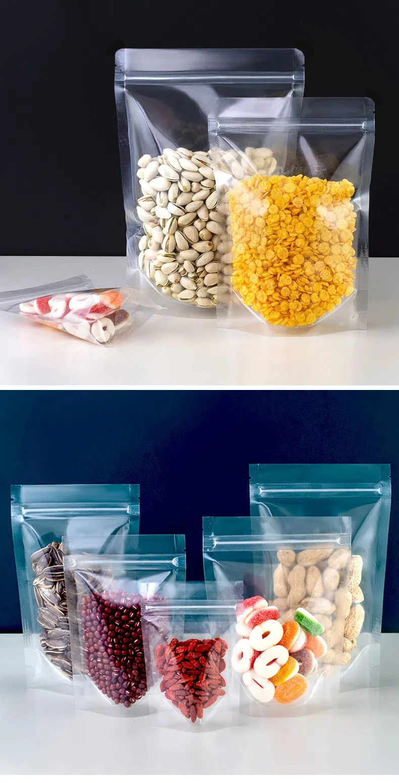50 Stück wiederverschließbare, hochklare, wärmeversiegelnde Kunststoff-Aufbewahrungsbeutel, getrocknete Früchte, Nüsse, Süßigkeiten, Geschenke, Kaffee-Zip-Lock-Beutel – Detail 5