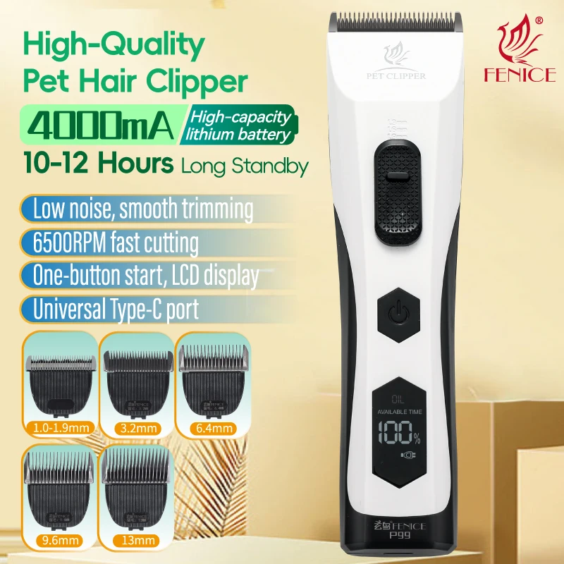 Fenice P88 LCD Screen Dog Grooming Electric Cordless Clippers with 12H Runtime One-click Easy Trimming for Groomer & Home Use