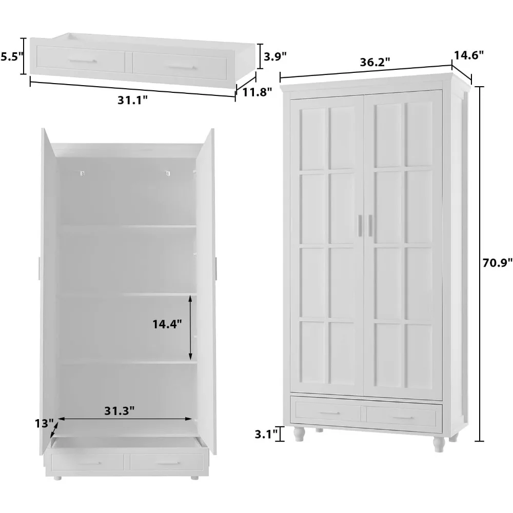 ECACAD Книжный шкаф со стеклянной дверью, 3-х уровневая деревянная полка-витрина для гостиной и домашнего офиса
