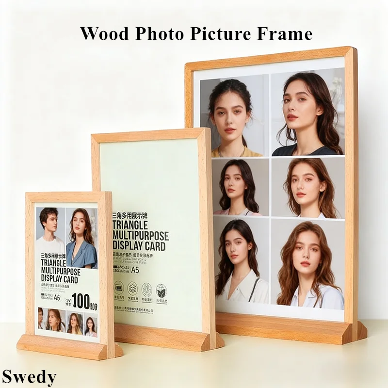 3 Pieces A5 148x210mm Double Side Wood Acrylic Sign Holder Price Label Stand Menu Leaflet Flyer Poster Holder Display Stands
