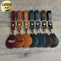Laser Engraved Custom Logo Genuine Crazy Horse Keyring Blank Vintage Door Access Card Holder Key Chain for Airtag Keychain Gift