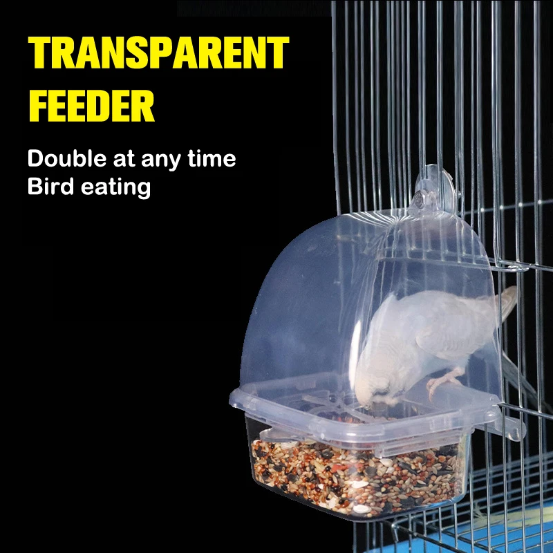 Transparent Durable Plastic Bird Feeder Cage Accessories Parrot Seed Feeding Box Food Trough Splash-Proof Parrot Box Supplies