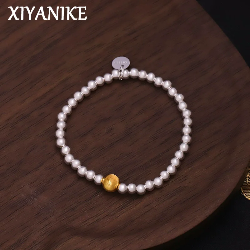 

XIYANIKE Brushed Gold Color Bead Elastic Bracelet For Women Girl Fashion New Jewelry Gift Party Daily pulseras mujer