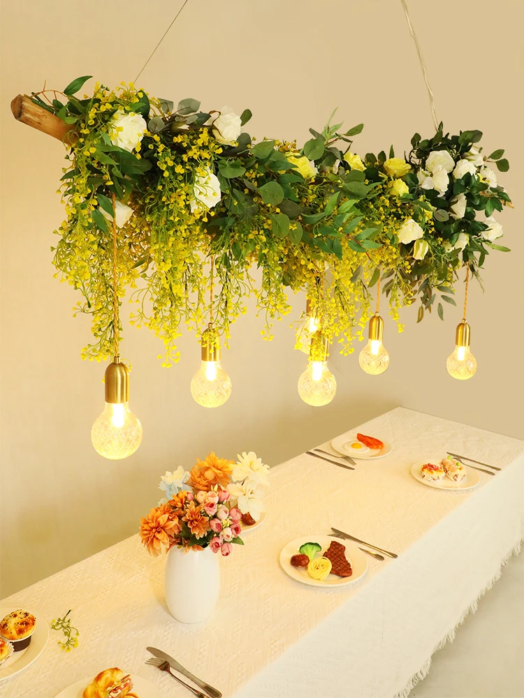 

Bar chandelier floral lamp sun room party venue layout dining table courtyard simulation plant decoration chandelier