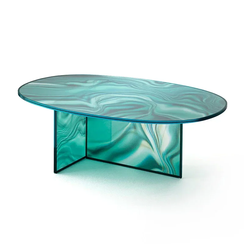 Modern Fashion Designer Living Room Bedroom Dream Flowing Color Water Ripple Glass Tea Table Side Table