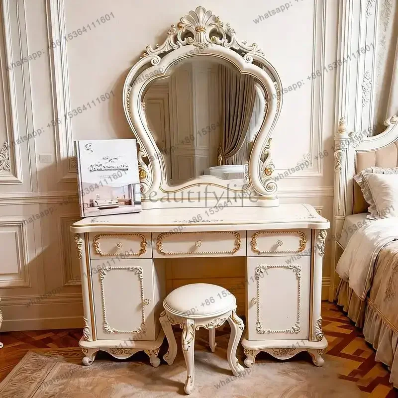 Vintage Simple Vanity Table Dest European Huge Saving Glass Dressing Table Drawer Mirror Makeup Tafel Furnitures For Bedroom