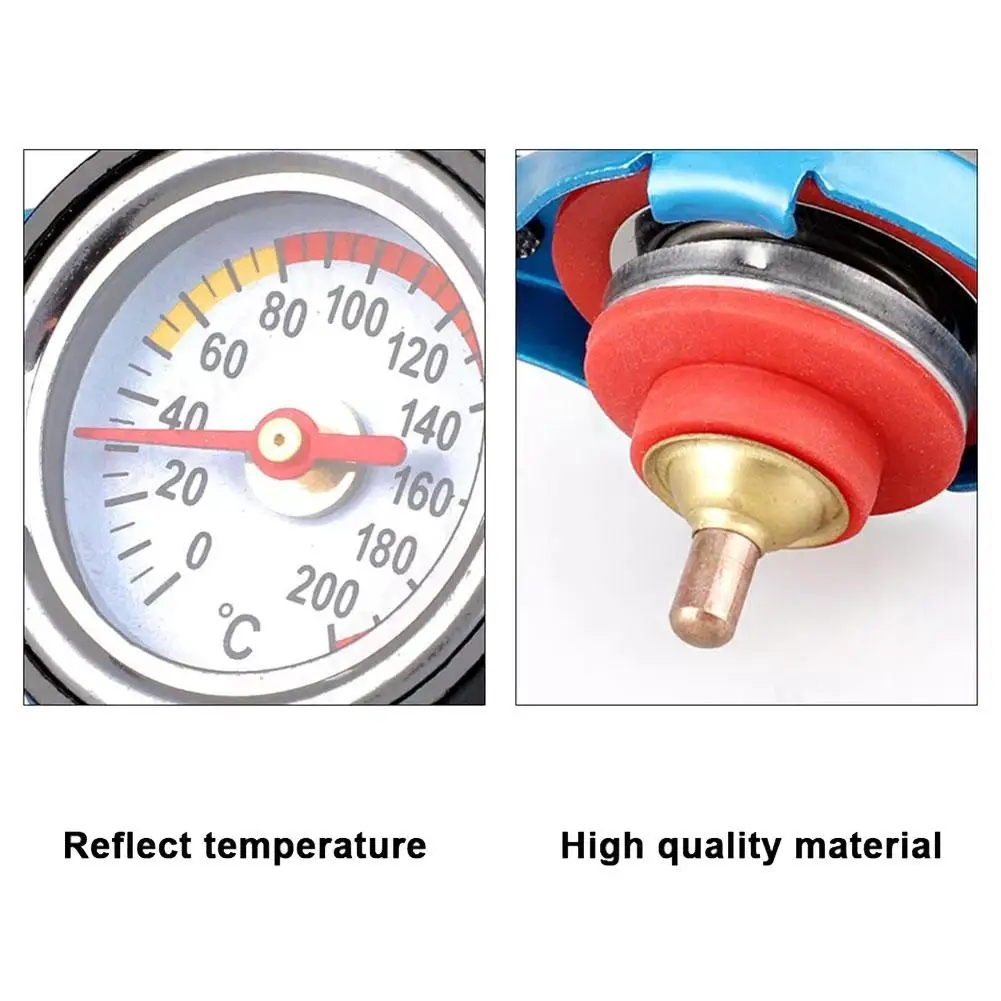 Car Motorcycle Styling Thermo Radiator Cap Tank Cover High Pressure Rating Water Temperature Gauge 0.9 Bar/ 1.1 Bar/1.3 Bar