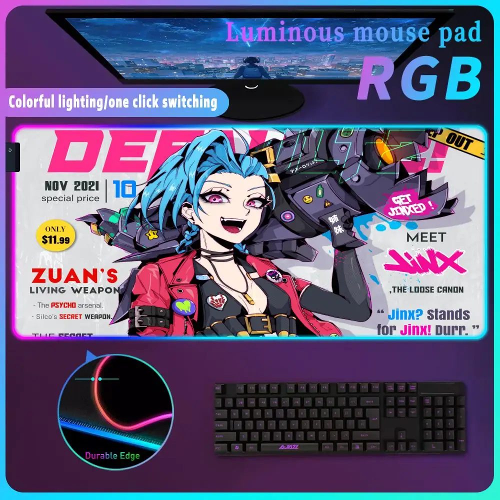 

Large Rgb HD print Desk Accessory Keyboard Deskpad Anime Girl jinx Mouse Pad Computer Mat Mouse Pad Gamer Table Office Carpets