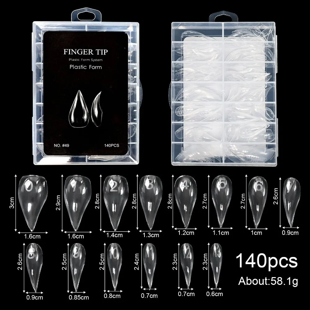 70/140/150Pcs 70/140/150Pcs Gel Dual Nail Forms Reusable Transparent Nail Molds Poly Extension 14 Size Top Nail Forms