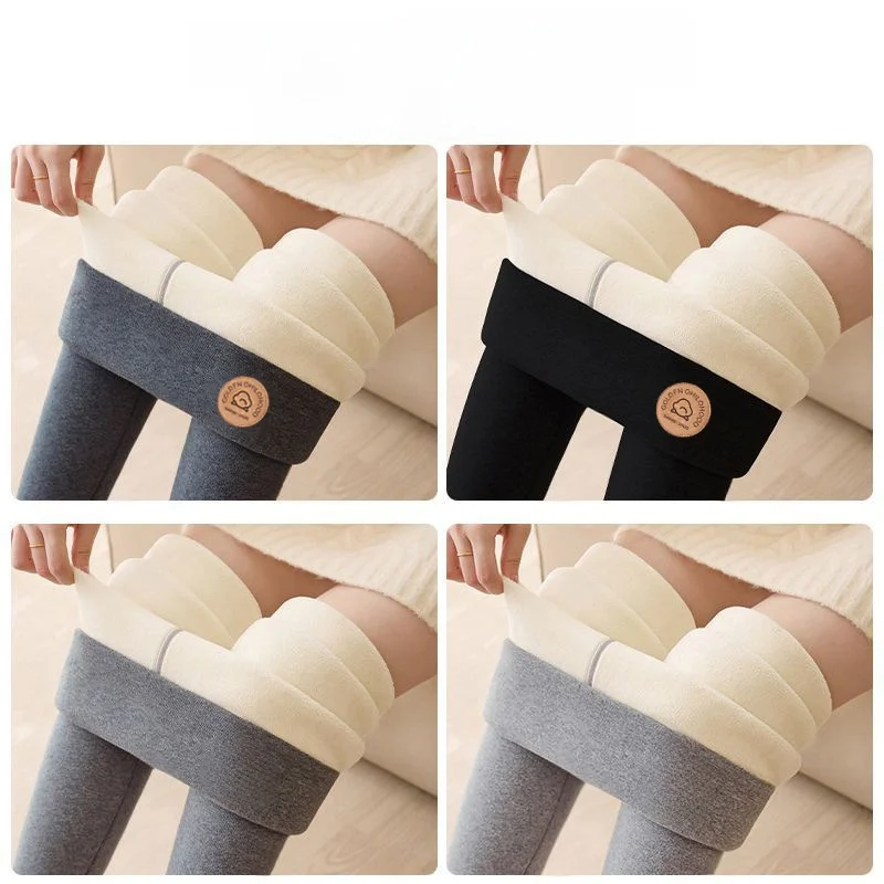 New Women's High Waist Thickened Fleece Lined Lamb Velvet Base Pants Winter Warm Cotton Trousers Pure Color Ultra Thick