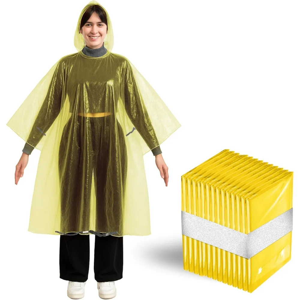 

Better Office Products Одноразовые желтые пончо от дождя с капюшоном для взрослых, аварийные пончо, легкие, нетоксичные