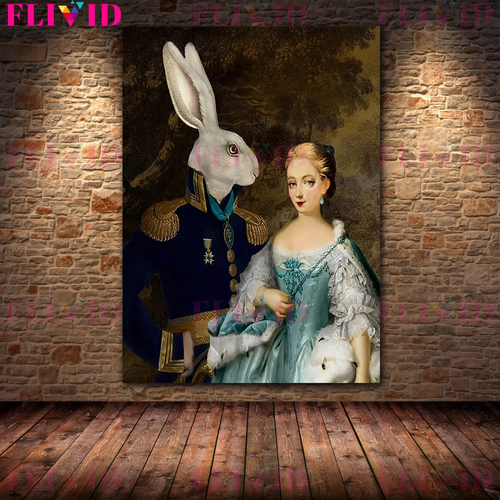 Rabbit Violin And Rabbit Rider Abstract Wall Art Canvas Painting White And Brown Rabbit Mask Surreal Art Poster Print Home Decor
