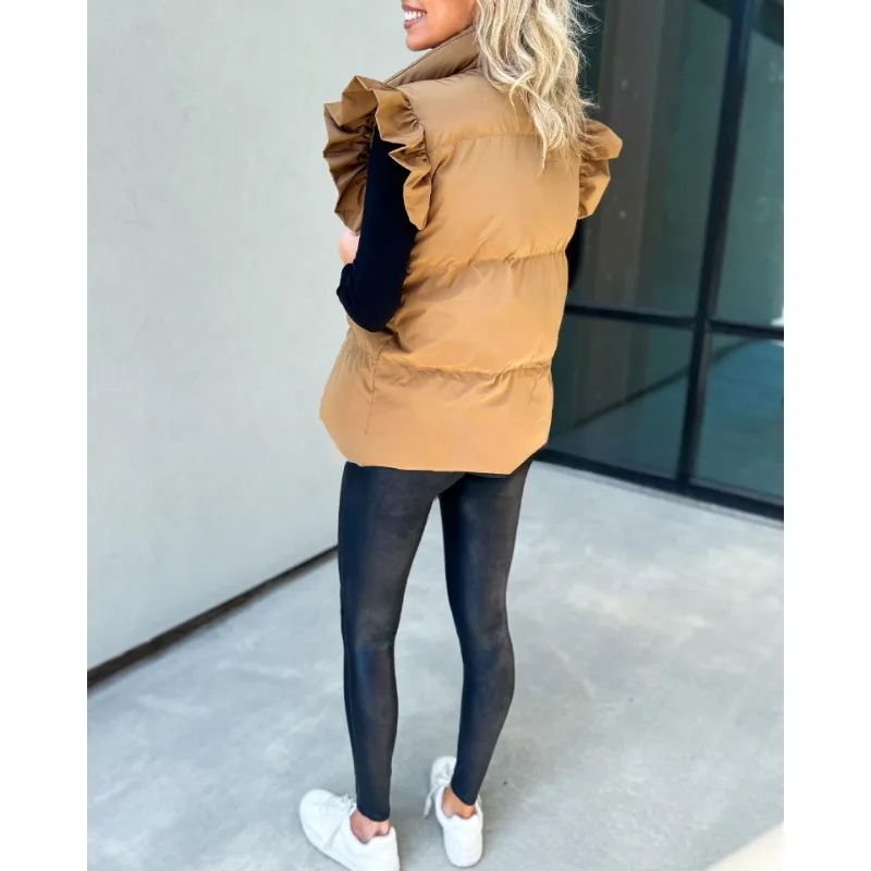 Autumn & Winter Women\'s Casual Stand Collar Down Jacket Temperament Commuting Double Pockets Design Woman Thermal Warm Vest Coat