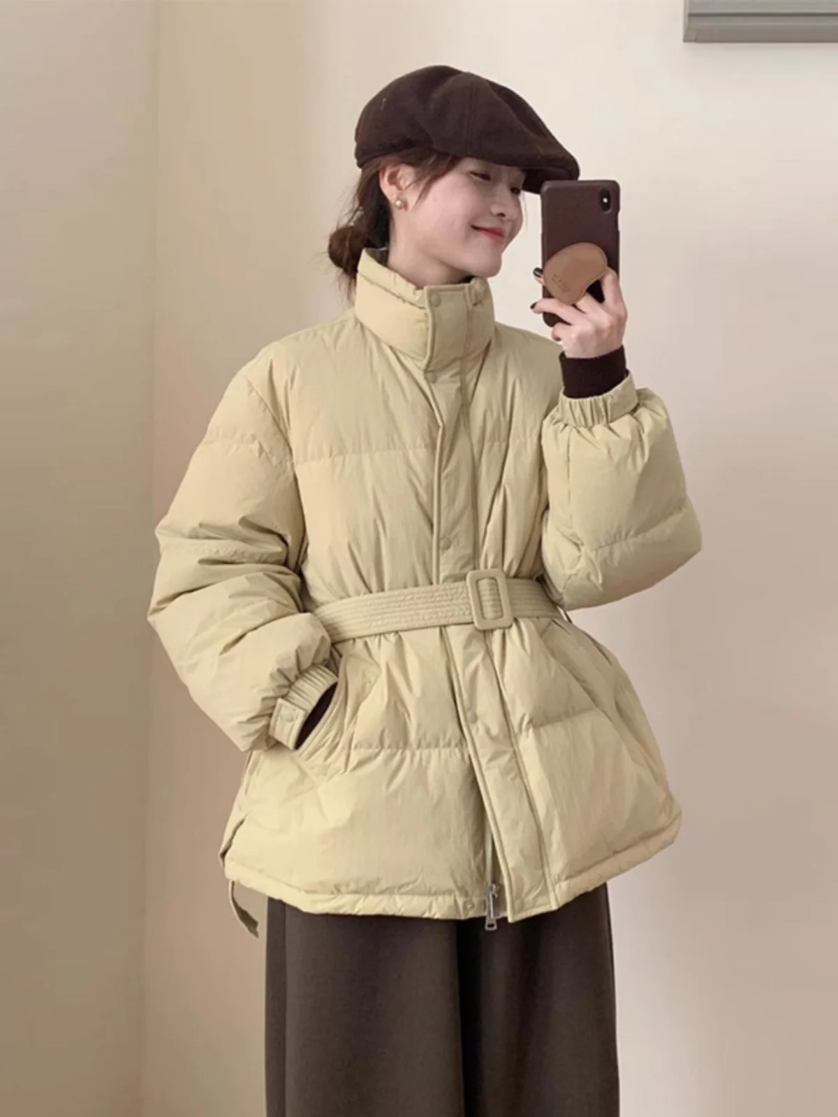

Casual Commuter Cotton Jacket Winter 2025 New Korean Style Loose Warm Slimming Bread Coat with Belt Thickened Long Sleeve