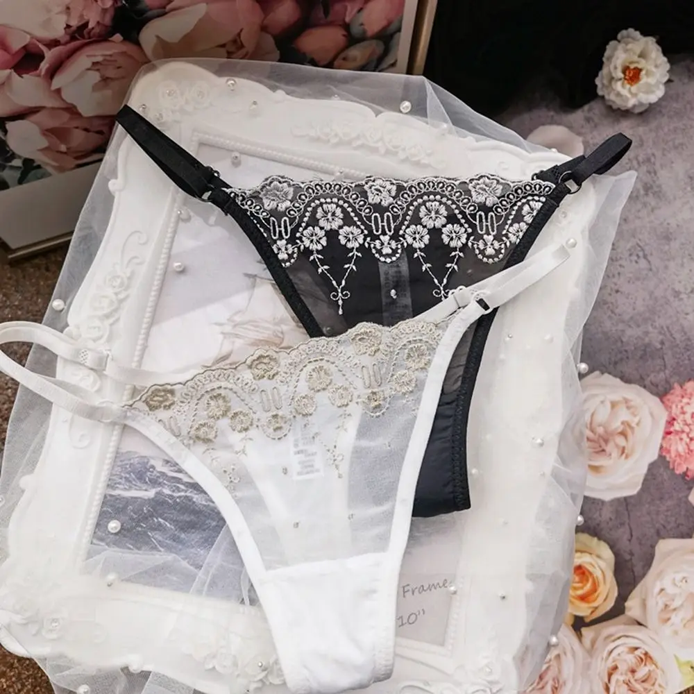 

For Women Bikini Thong Underpants Embroidery Flower Thin Strap Lace Panties Female Lingerie Women Thong Low Waist Panties