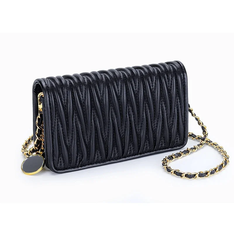 

Sheepskin Pleated Chain Diagonal Ladies New Leather Shoulder Armpit Mobile Phone Mini Ins Small Square Bag Women