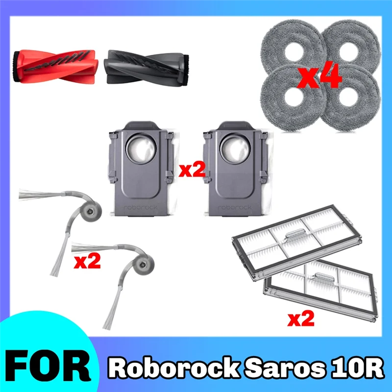 -A14E الفرشاة الرئيسية الأصلية القابلة للغسل لـ Roborock Saros 10R مرشح الجانب فرشاة ممسحة الملابس كيس لجميع الغبار