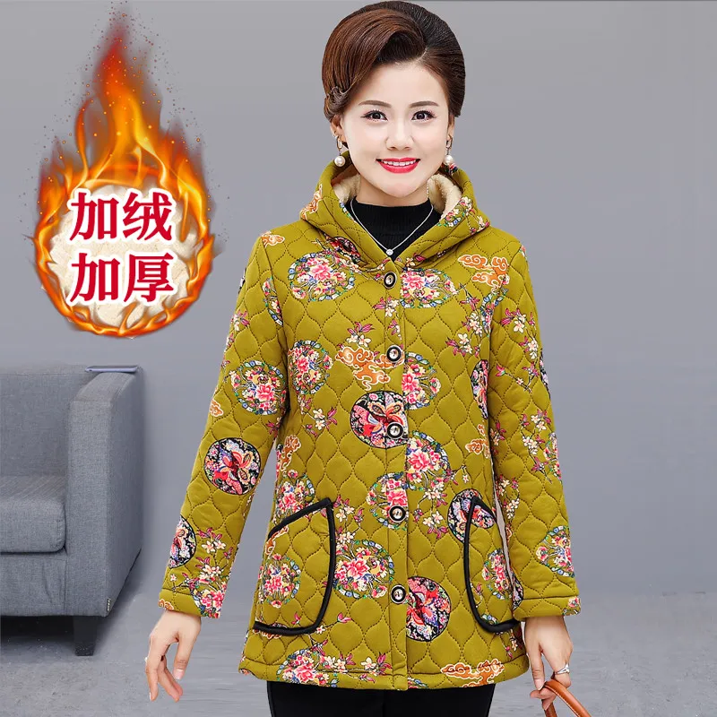 Winter jackets Plus Velvet Mother Clothing Flower Jacket Winter Lady Thick Warm Jacket coat