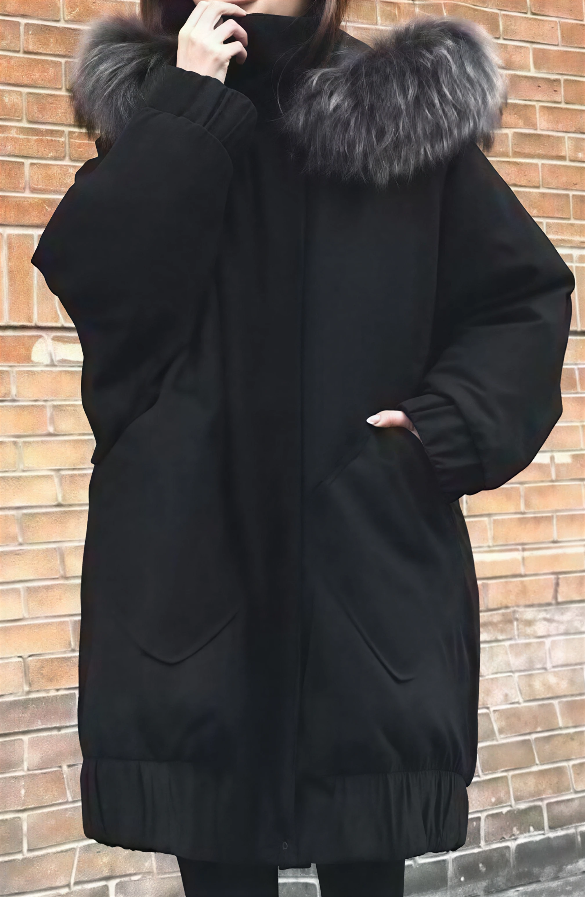 

Parkas Womens Parka Coat With Real Fur Winter Fleece-Padded Quilted Double-Pocket Panelled Stand-Collar Minimalist Streetwear OL