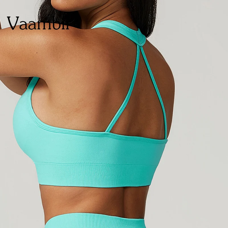 Women\'s Fitness Underwear Backless Push-Up High Support Seamless Strappy Sports Bra Yoga Tank Top Thin Shoulder Strap Sports Bra