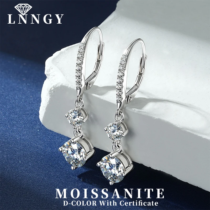 

Lnngy Dazzling 6.5mm&4mm Moissanite Drop Earrings Genuine 925 Sterling Silver Long Tassel Earring For Women Daily Jewelry Gift