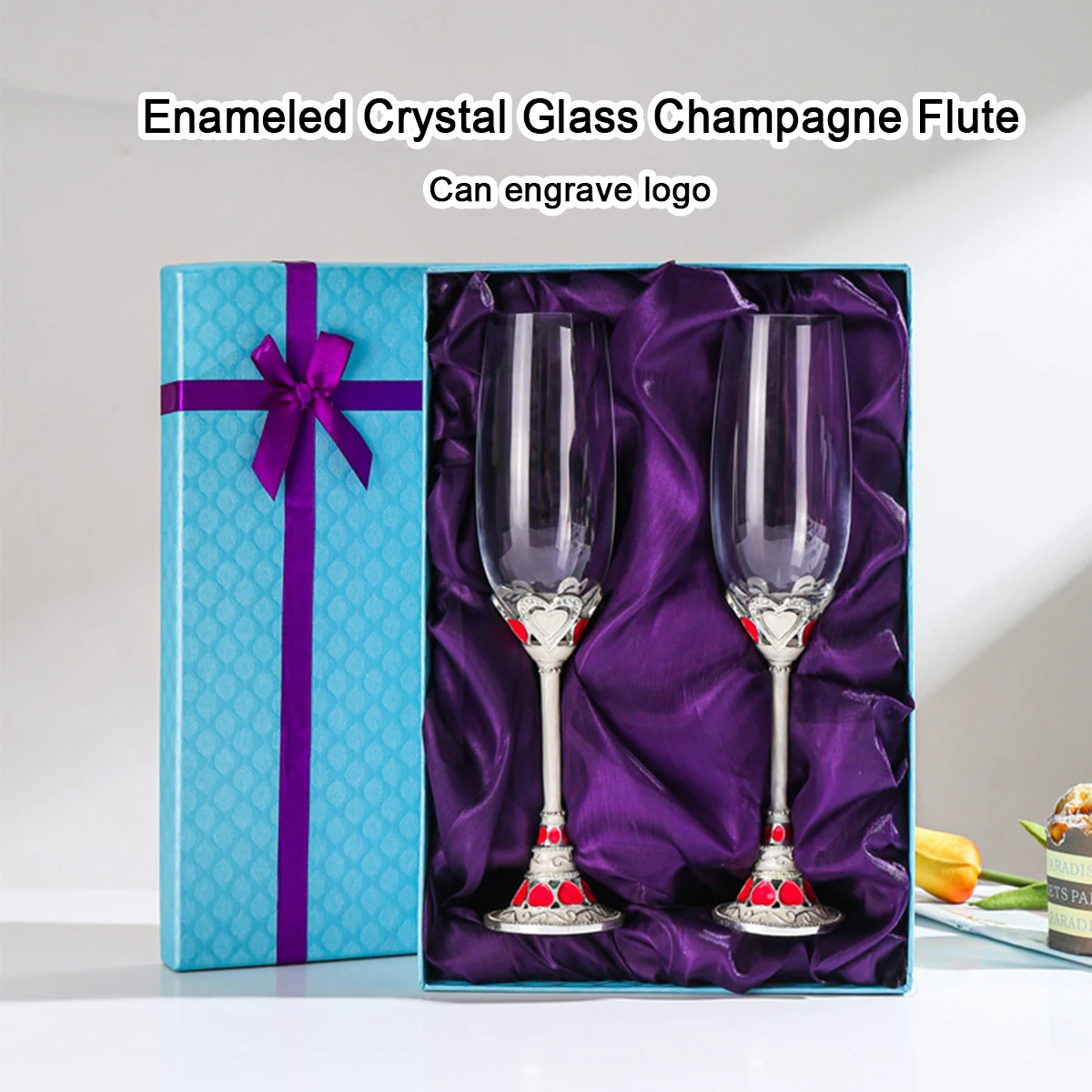 (Can Engrave Logo) 230ML Enamel Household Crystal Glass Champagne Goblet, Wedding Cup, White Wine Glass, Match Gift Box