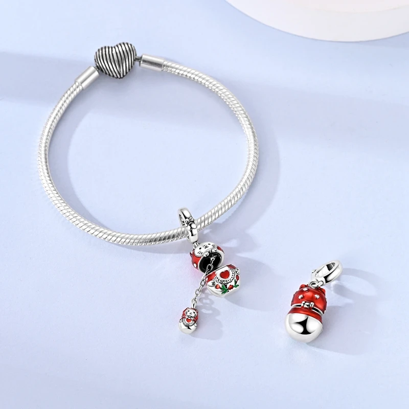 925 Sterling Silber Charms Perle CZ Zirkon Faltbare Katze Matroschka Anhänger Passend für Original Armband DIY Damen Schmuck Geschenk – Detail 3