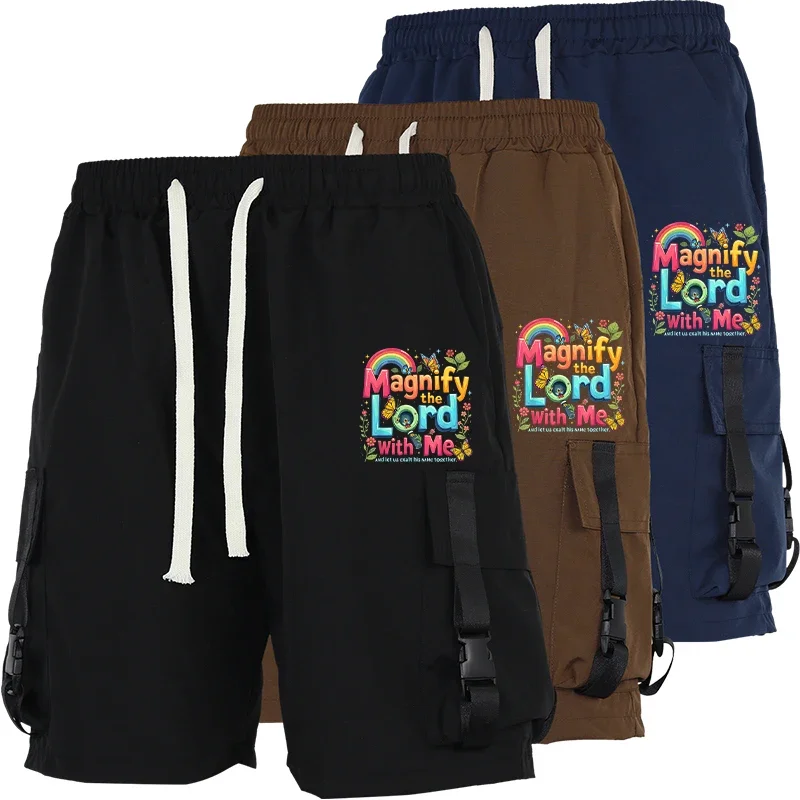 

Летние шорты-карго, мужские повседневные однотонные шорты с карманами на шнурке, свободные уличные пляжные уличные стильные тактические одежды, теперь стиль