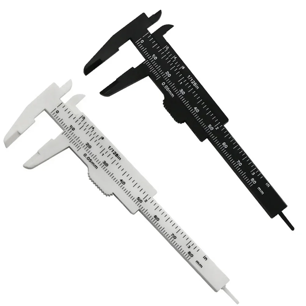 Applications Plastic Compact Ruler Sliding Gauge Plastic Ruler Micrometer Sliding Vernier 80mm Caliper Gauge Measure Tool