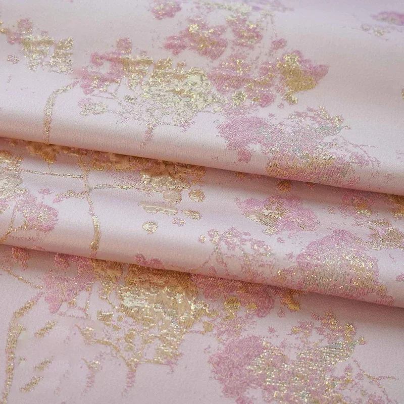 

45cmx145cm Pink Gold Embossed Yarn Dyed Jacquard Fabric Spring and Autumn Women's Dress Bag Diy Sewing Fabric
