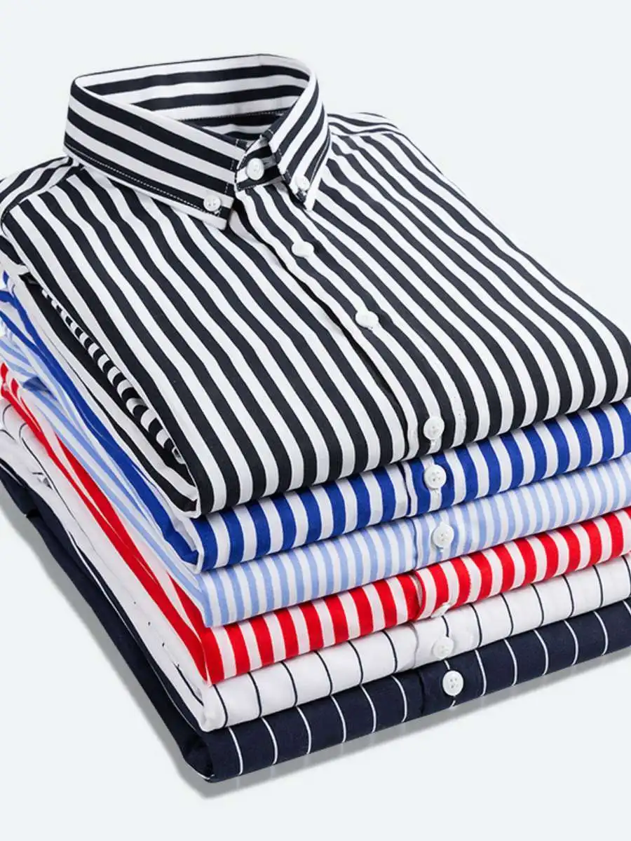 

Trendy Korean Sle Men's Striped irt Casual Seven Sve Busin Casual Haome Summer Faionable Casual irt