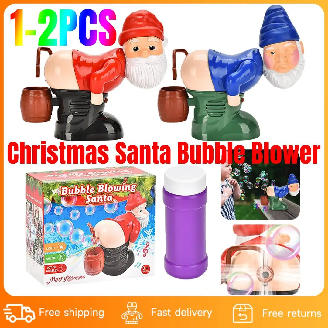 1-2PCS Christmas Santa Claus Bubble Blower with Music & Light Funny Santa Farting Bubble Toy Novelty Xmas Gift for Boys Girls