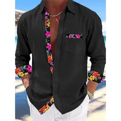 Shirts Fashion casual 100% linen shirts Floral stitching casual men's tops shirts Simple and comfortable men's shirts