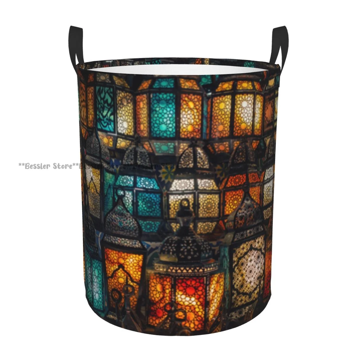 

Laundry Basket Muslim Style Lantern Shining Round Storage Bin Collapsible Hamper Clothes Bucket Organizer
