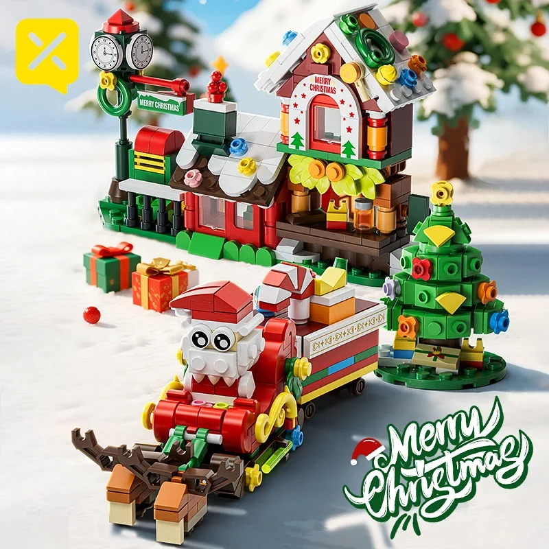 

690pcs Christmas Building Blocks Set Santa Sleigh Christmas House Tree Holiday Decor DIY Festive Brick Educational Assembly Toys