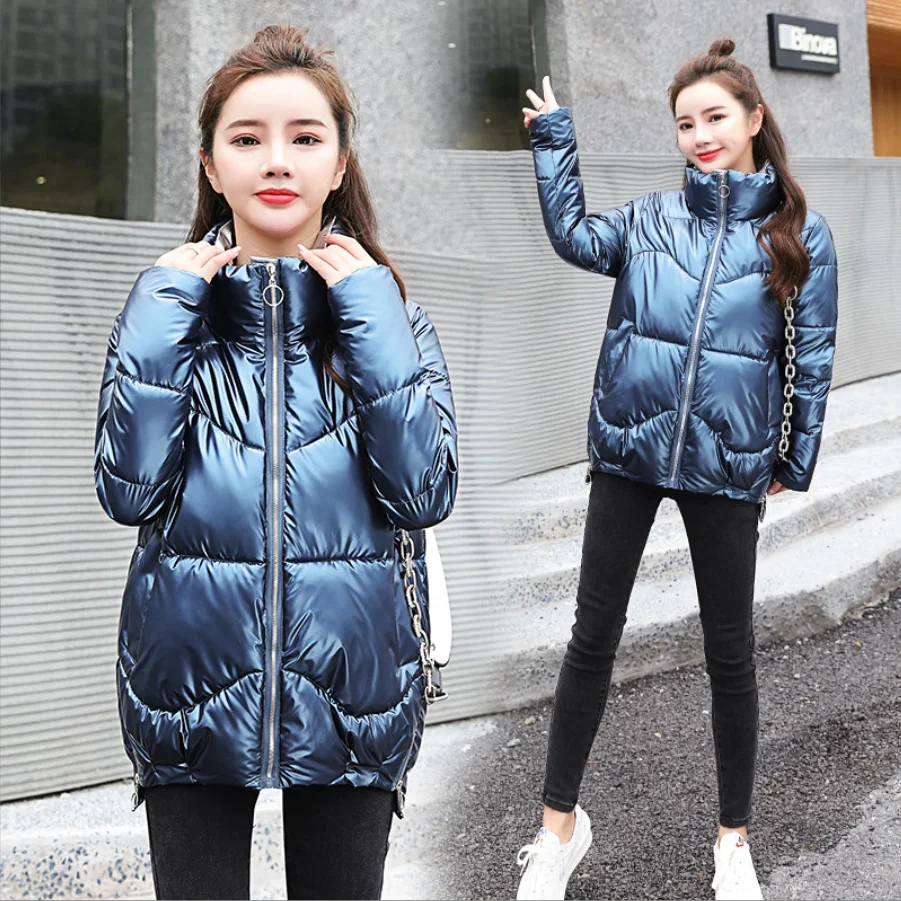 2023 New Winter Jacket Parkas Women Glossy Down Cotton Jacket Hooded Parka Warm Female Cotton Padded Jacket Casual Outwear