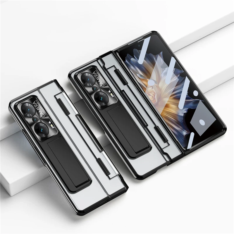 Funda enchapada con bisagra transparente para Honor Magic VS V2 VS2 5G, cubierta de soporte duro de protección completa 360, Funda con película de vidrio